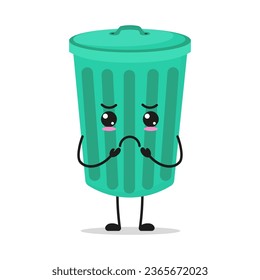 Cute gloomy trash can character. Funny sad dustbin cartoon emoticon in flat style. garbage vector illustration