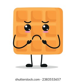 Cute gloomy waffle cartoon. Funny sad food cartoon emoticon in flat style. closet vector illustration