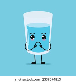 Cute gloomy water glass character. Funny sad glass cartoon emoticon in flat style. water emoji vector illustration