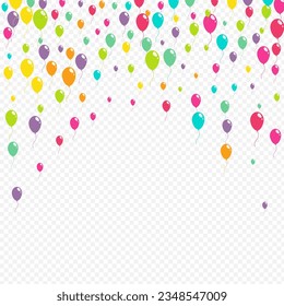 Cute Glossy Balloon Vector Transparent Background. Anniversary Inflatable Ball Pattern. Bright Helium Design. Red and Green and Yellow Realistic Ballon Frame.