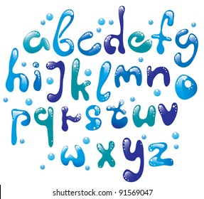 Cute Glossy Blue Water Alphabet , Vector, EPS10