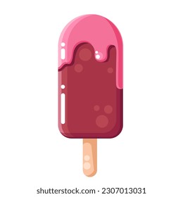 Cute glossy ice cream, tasty dessert, summer food, frozen sweet food illustration with topping.