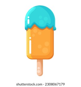 Cute glossy ice cream, tasty dessert with topping, summer food, frozen sweet food illustration.