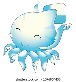 Cute Glossy Light Blue Squid Cartoon Vector Illustration
