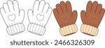 Cute gloves outline black and white coloring page. 