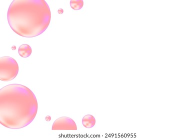 Lindas burbujas de líquido rosado brillante o gotas de gelatina líquida aisladas sobre fondo transparente. Composición estética para la presentación de cosmetología, ciencias de la belleza, cuidado de la piel concepto molecular.