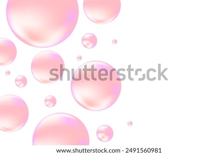 Cute glowing pink liquid bubbles or fluid jelly droplets isolated on transparent background. Aesthetic composition for cosmetology presentation, beauty science, skin care molecular concept.