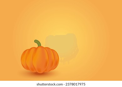 Cute glowing pumpkin cozy orange wallpaper. Vibrant bright orange, yellow color backdrop background. Cartoon pumpkin template for your design projects.