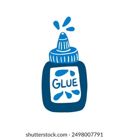 Cute glue bottle icon. Cartoon style glue bottle color drawing. School or office supplies item. Stationery single object.