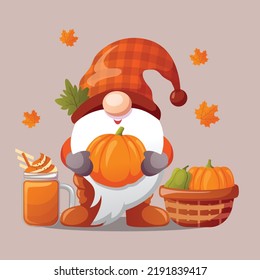 cute gnome autumn in cartoon style