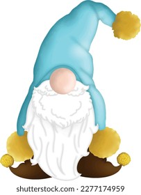 Cute Gnome with Blue Hat Isolated Clipart Illustration.