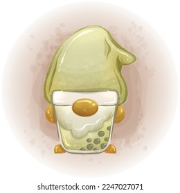 Cute Gnome Bubble Tea Watercolor Clipart Vector Illustration 03