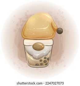 Cute Gnome Bubble Tea Watercolor Clipart Vector Illustration 06