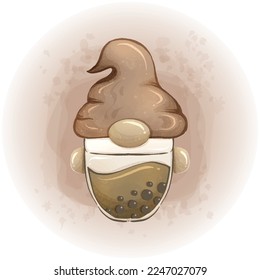 Cute Gnome Bubble Tea Watercolor Clipart Vector Illustration 07