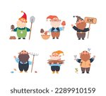 Cute Gnome Character with Beard in Pointy Hat Engaged in Different Activity Vector Set