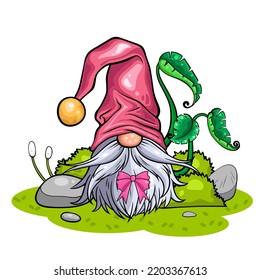 Cute gnome character with eggs for Easter. It's a vector image.