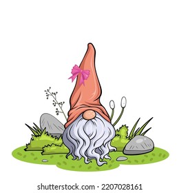 Cute gnome character with eggs for Easter. It's a vector image.