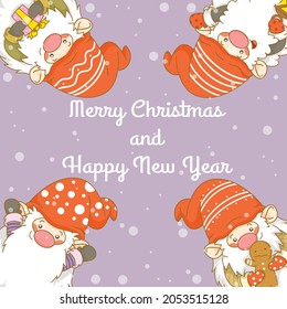 cute gnome with christmas and new year greeting banner