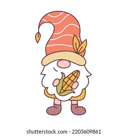 Kürbis mit einem Ohr von Mais einzeln auf weißem Hintergrund. Thanksgiving-Day-Konzept. Cartoon-Stil. Vektorgrafik.