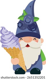 Cute Gnome Enjoying a Delicious Blueberry Ice Cream
