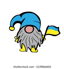 Cute gnome with flag of Ukraine. Hand drawn vector illustration