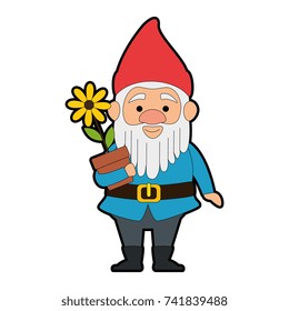 cute gnome with flower plant character