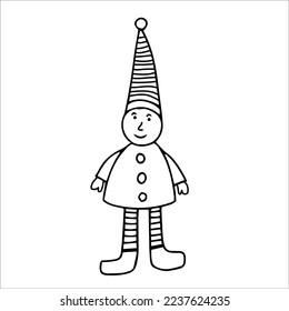 Cute gnome. Funny winter gnome in doodle style. Vector Illustration.