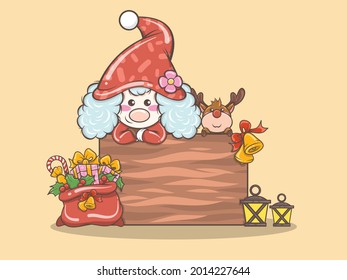 cute gnome girl with deer merry Christmas illustration