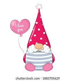 Cute gnome. Happy Valentine's day clipart.