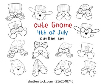 cute gnome head faceless cartoon outline for coloring page or digital stamp