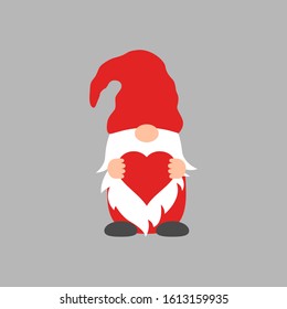 Cute Gnome with heart in red hat for Valentine s day cards, gifts, t-shirts, mugs, stickers, scrapbooking crafts and design.