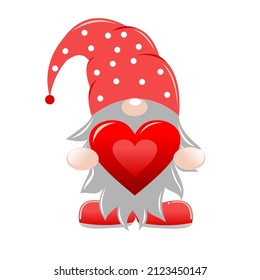 Cute Gnome with heart symbol wearing red shoes and red cap
