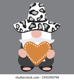Cute gnome with heart, vector illustration art.