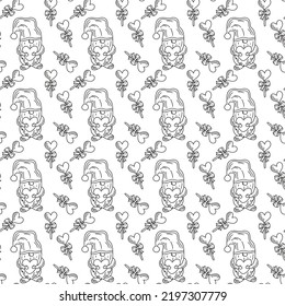 Cute gnome with hearts seamless vector pattern. Valentines day. Flat design endless repeatable chaotic print.