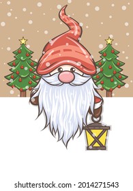 cute gnome holding a lantern Christmas illustration