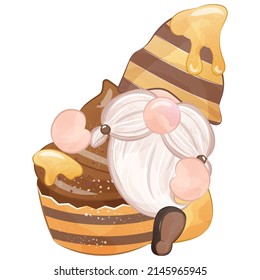 Cute Gnome And Honey Bee Illustration