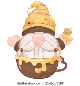 Cute Gnome And Honey Bee Illustration