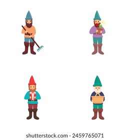 Cute gnome icons set cartoon vector. Funny garden decoration gnome. Fairytale character