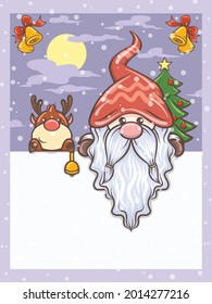 cute gnome illustration with deer Christmas 