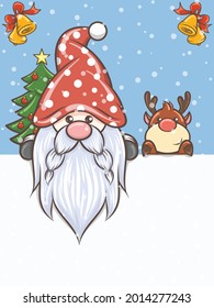 cute gnome illustration with deer Christmas 