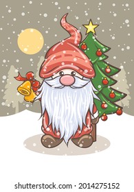 cute gnome illustration holding jingle bells