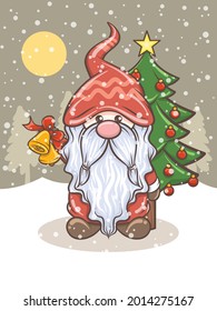 cute gnome illustration holding jingle bells