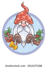 cute gnome illustration holding jingle bells
