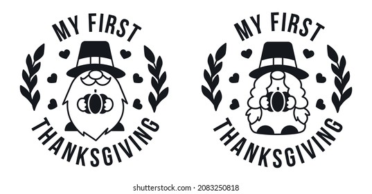 Cute Gnome Illustration. Gnome Isolated. Vector Gnomes. My First Thanksgiving