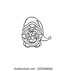 Cute gnome with a jam jar. Fall season. Thanksgiving autumn vector illustration. Line art doodle hand-drawn style. Cute little dwarf character. Quirky Scandinavian gnome. Cozy thanksgiving theme.