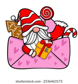 Cute gnome with letter for Christmas celebration illustration by hand drawn.