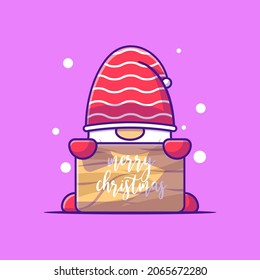 Cute Gnome with merry christmas wood banner. Merry christmas