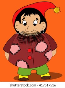 Cute gnome with moustache standing on orange background.