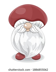 cute gnome mushroom boletus, picture in hand drawing cartoon style for greeting. postcard
