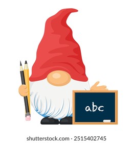 Cute Gnome with Pencils and Chalkboard